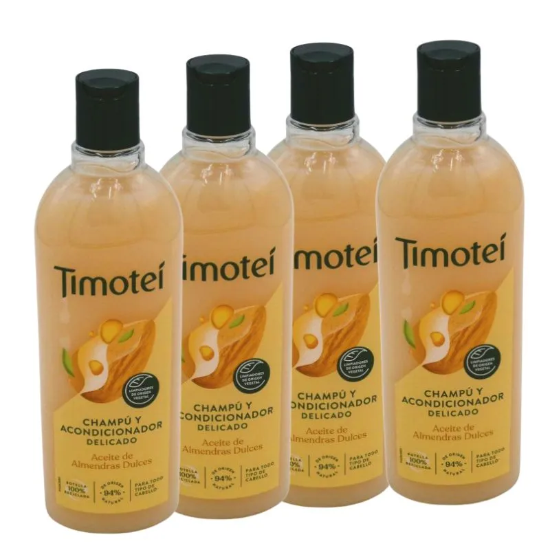TIMOTEI PACK DE 4 ALMENDRAS "Champú Timotei 2 en 1 Almendras Dulces 400 ml x 4 Unidades, Fórmula Suave sin Parabenos para Hidratación Diaria y Cabello Suave con Aroma Perfumado" - Imagen 1
