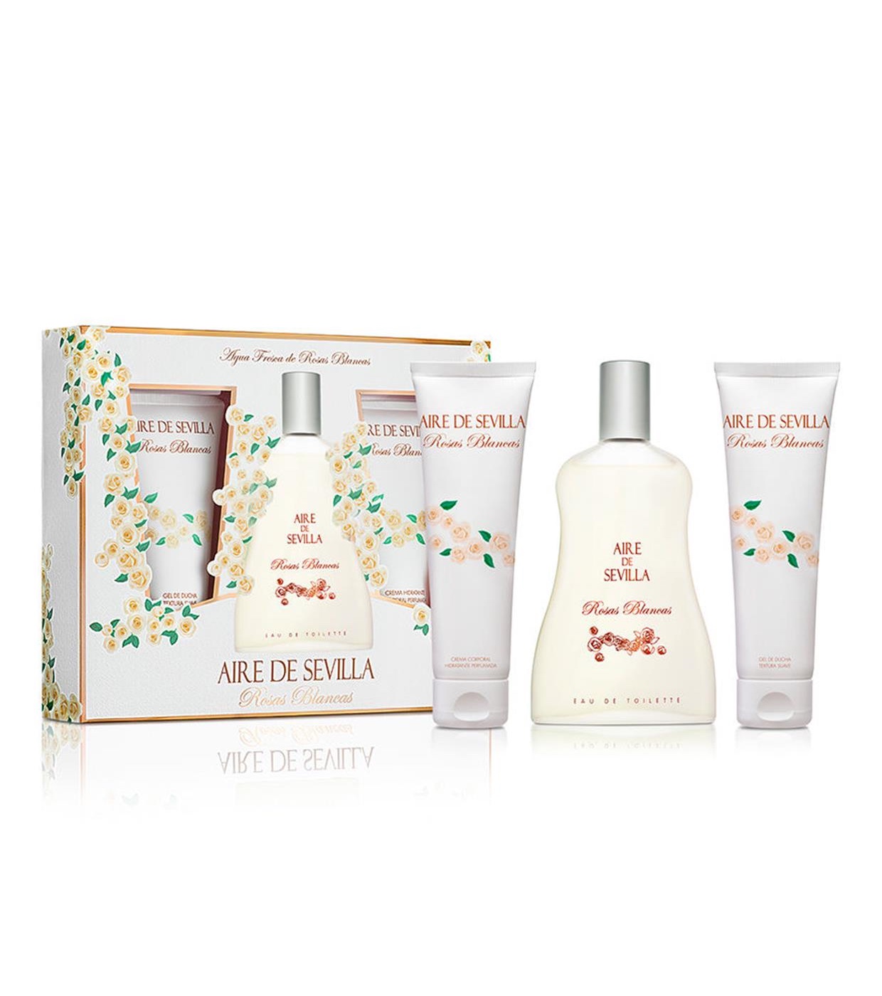 Aire de Sevilla ROSAS BLANCAS Coffret 100ml EDT+ 100ml Gel Ducha + 100ml Crema Corporal - Mujer - Imagen 2