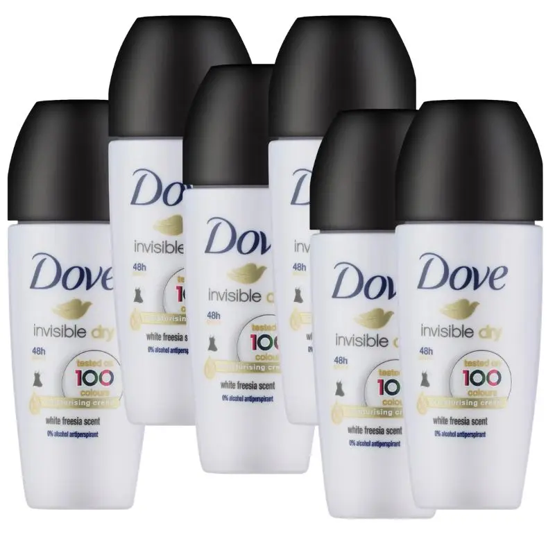 RO10260123 Desodorante antitranspirante roll-on, Invisible 2 DOVE Invisible Dry | 50ML Desodorante roll-on hidratante 0% alcohol - Pack de 6 x 50 ml - Imagen 1