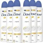 Dove Desodorante Aerosol 48h Original Sin Alcohol para Mujer, con Aceite Nutritivo 100% Natural y 1/4 de Crema Hidratante, Pack de 6 x 200ml