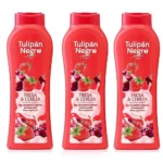 Gel de Baño Tulipán Negro Fresa y Cereza 650 ML PACK 3X650ML, Gel de ducha Tulipán Negro Cereza y Fresa
