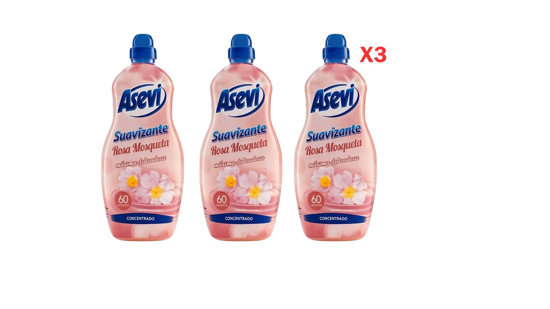 Asevi - Suavizante Asevi Rosa Mosqueta - Suavizante concentrado para la ropa - Frescor intenso y duradero - 60 lavados Pack X3 180 LAVADOS - Imagen 1