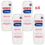 SANEX Zero% gel de duch Hidraatación Delicada con ingredientes esenciales botella 600 ml para piel sensible PACK x4
