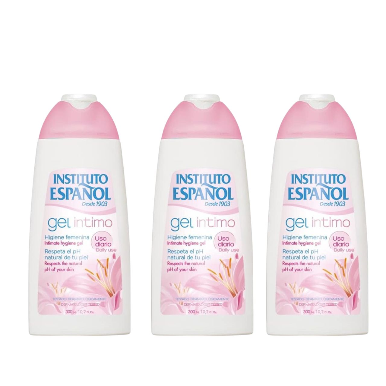 Gel Íntimo Femenino Instituto Español 3 Unidades de 300 ml - Higiene Diaria Suave con Frescor Duradero Instituto Español Gel de Higiene Íntima Femenina 3x300 ml - Frescor y Bienestar hasta 24 Horas, Suavidad y Hidratación Diaria - Imagen 1