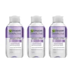 GARNIER Skin Active desmaquillante waterproof de ojos 2 en 1 suave con los ojos y no graso frasco 125 ml x 3 uds.