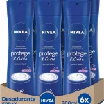 NIVEA Protege & Cuida Spray en pack de 6 (6 x 200 ml), desodorante antitranspirante con el aroma de NIVEA Creme, spray desodorante con 0% alcohol