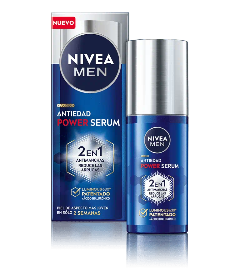 RO10047183 Power Serum Antiedad 2 en 1 F3 NIVEA Men Luminous 630º Power Antiedad Serum 2 En 1 Sérum antimanchas hidratante reduce arrugas y manchas unificando el tono con ácido hialurónico 30 ml - Imagen 1