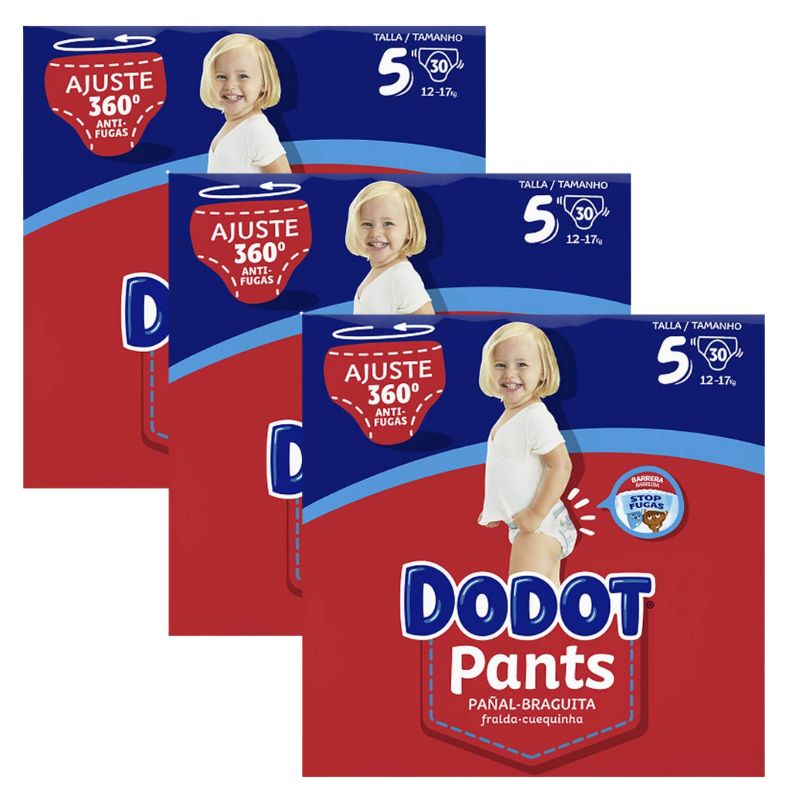 Pañales Dodot Pants Talla 5 30 uds - Dodot (12 - 17kg) Dodot Bebé Pants Pañales, Talla 5, 12-17 kg, 90 Pañales, Pañal-Braguita con Ajuste 360° Anti-Fugas, Pack Mensual - Imagen 1