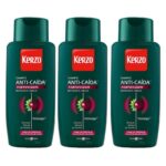KERZO champú anticaída Fortificante con Trichodyn y extracto natural de Tomillo Pack de 3x400 ml para cabellos normales en situación de caida