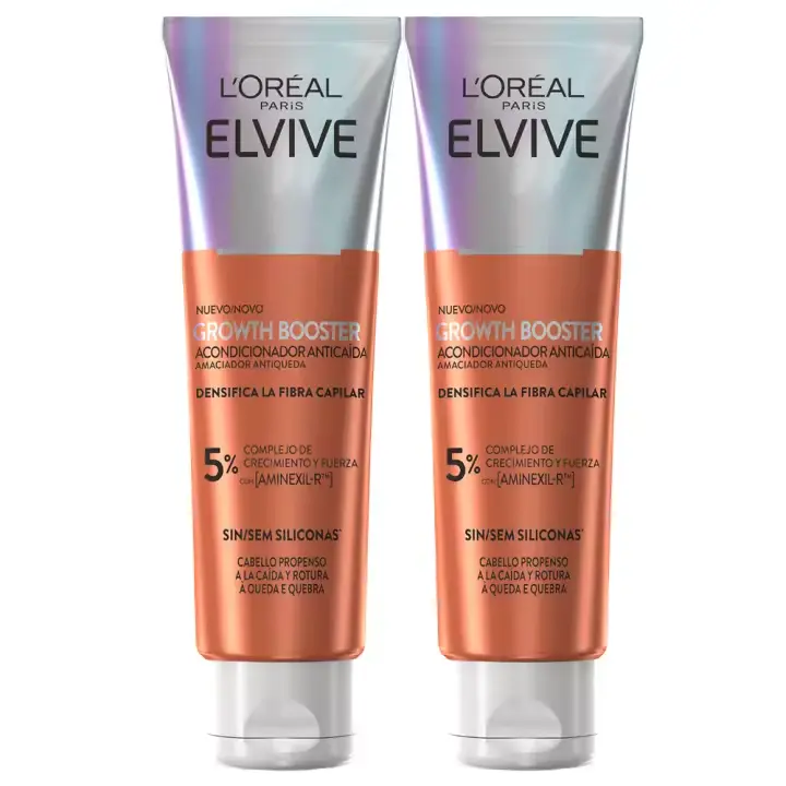 L’Oréal Paris | Rutina Elvive Growth Booster Champú, acondicionador o sérum Anticaída Pack de 2x 150 ml Sin Sulfatos (sin tensioactivos sulfatados)
